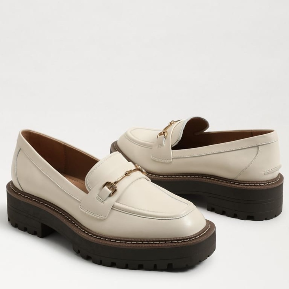 Sam Edelman Ivory Laurs Lug Sole Loafer Women’s Size 9 NIB Leather Gold Bit